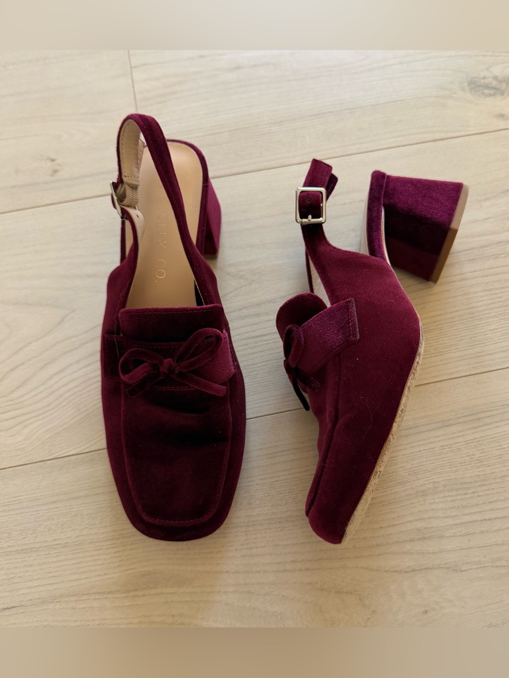 Ivy City Co Fuchsia Velvet Slingback Heels with Bow